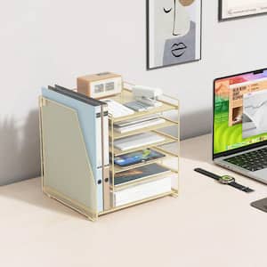 12.4 in. x 11.8 in. Desk Organizers and Accessories, 6-Tier Paper Organizer with File Holder, Document Organizer, Gold