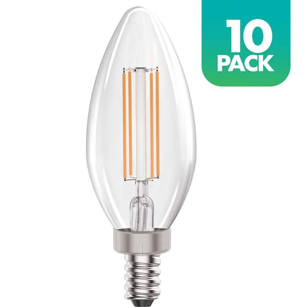 Simply Conserve 40-Watt Equivalent Dimmable E12 Filament Candle LED Light Bulb, 2700K Warm White Light, 10-Pack