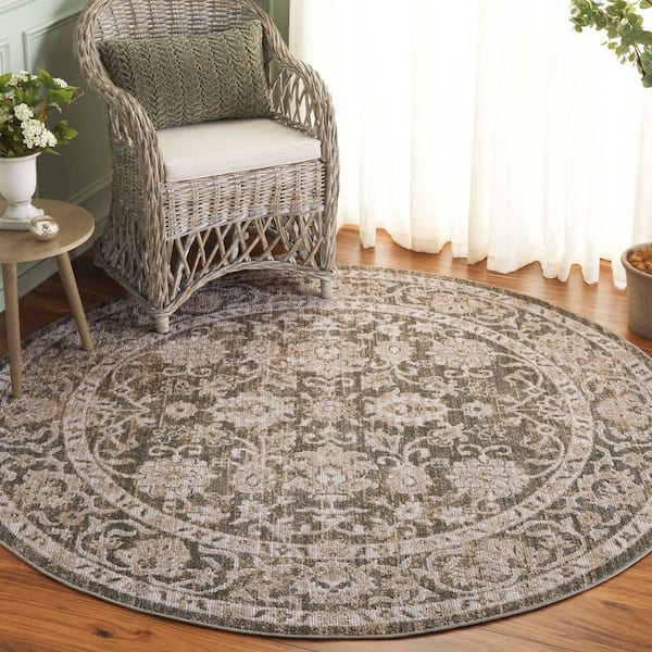 Hazel 6 ft. x 6 ft. Green/Beige Traditional Floral Round Area Rug