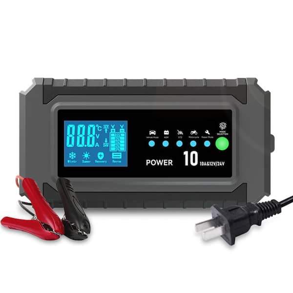 10A, 12V and 24V Dual Voltage Rapid Automotive Battery Smart Charger and Maintainer, for Lead-Acid, Gel, AGM Batteries