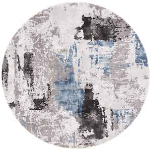 Craft Gray/Blue 4 ft. x 4 ft. Round Abstract Area Rug
