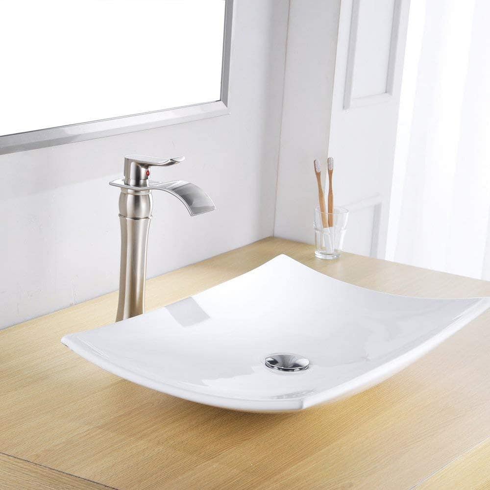 Tall Brushed Nickel Brass Waterfall Bathroom Faucet with Drain