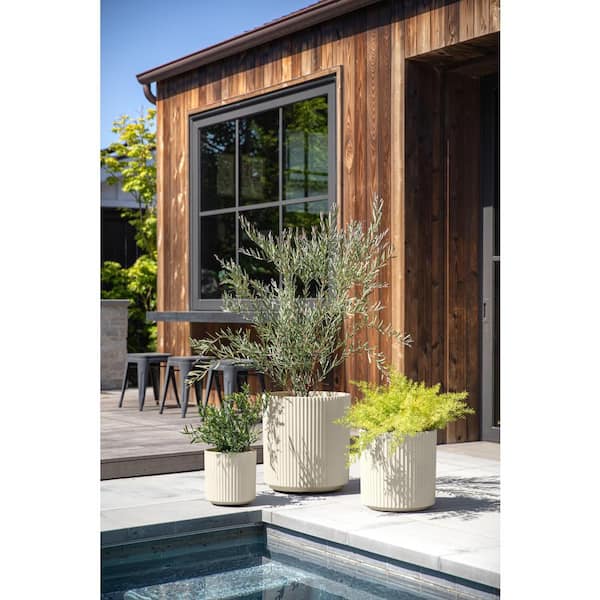 Demi Round Sand Plastic Planter Bundle (12 in. 16 in. 20 in.)