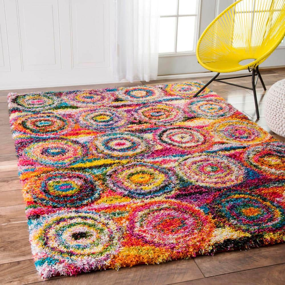 Kindra Multicolor Abstract Circle Shag 4' x 6' Rug