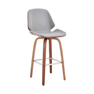 Arabela 26 in. Counter Height Stool w/ High Back Grey Faux Leather and Walnut Wood Finish