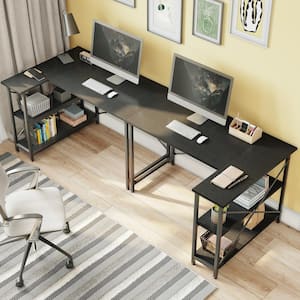 47.24 in. Black Carbon Fiber L-Shaped Computer Desk with Shelves