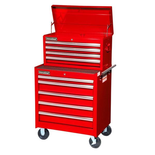 International Tech Series 27 in. 9-Drawer Tool Chest and Cabinet Combo in Red