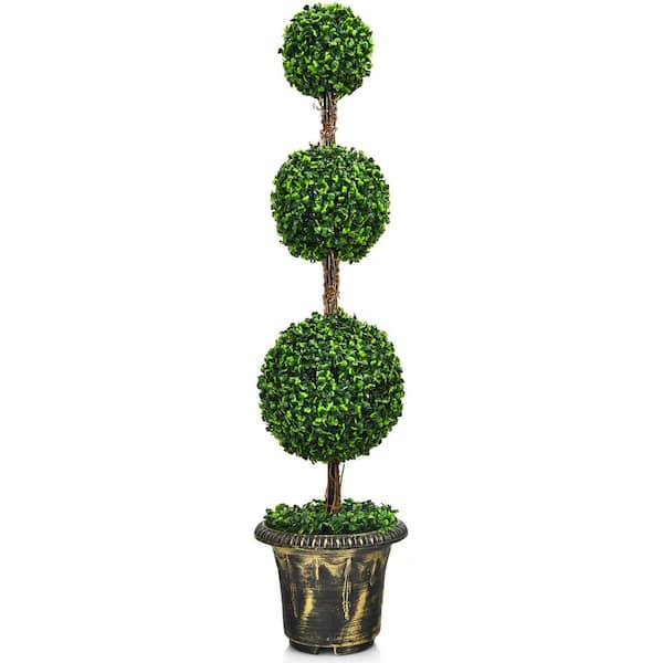 Costway 4 ' Artificial Bonsai Topiary Triple Ball Tree Plant Indoor Outdoor UV Resistant