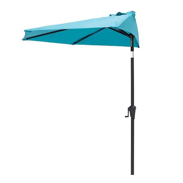 Unbranded 9 ft. Aluminum Pole Market Half Round Patio Umbrella with Crank Lift in Aqua Blue
