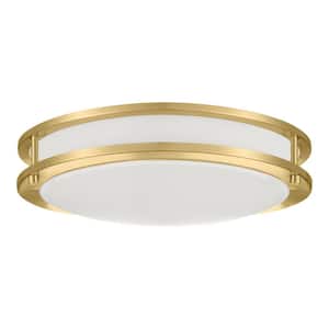 Flaxmere 14 in. Brushed Gold Dimmable Integrated LED Flush Mount Ceiling Light with Frosted White Glass Shade