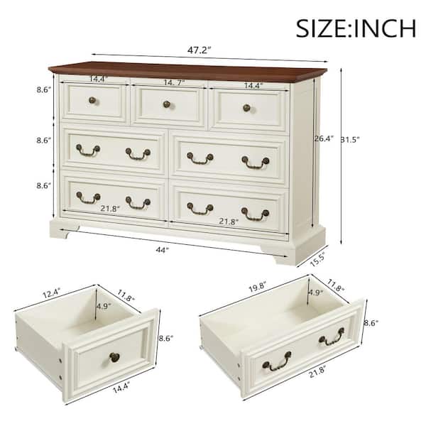Antique White 7-Drawers 47.3 in. Wide Chest of Drawers with