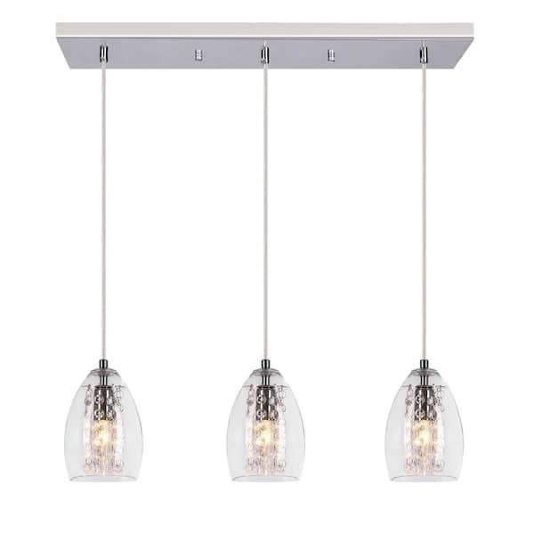 EDISLIVE Harlotte 3-Light Chrome Crystal Pendant Light with Clear Glass Shade Modern Chandelier for Kitchen Island Dining Room