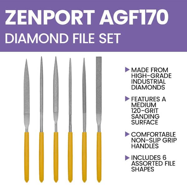 ZENPORT 6-Piece Diamond File Set Assorted Types, 6.25 in. Long
