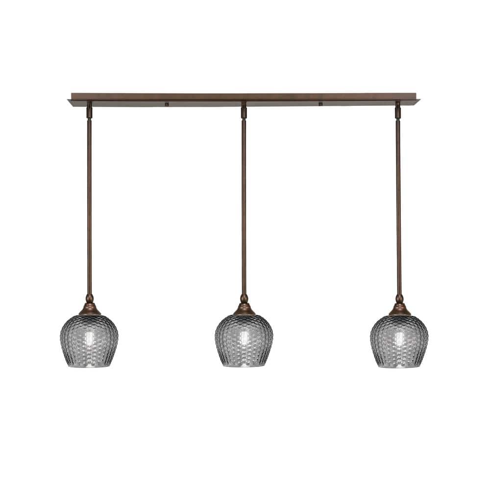 Livingston 100-Watt 3-Light Bronze Shaded Pendant Light with 6 Smoke Gla
