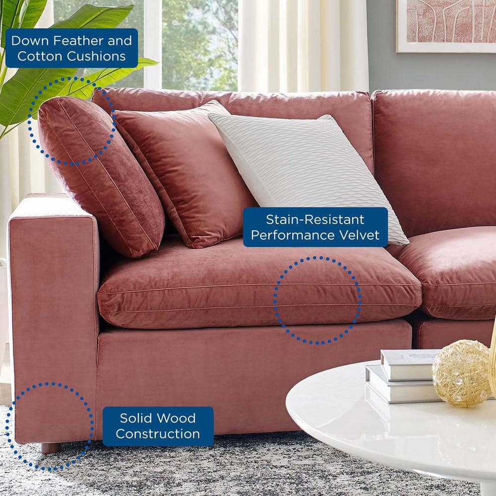 Dusty Rose Velvet Loveseat with Down Fill Cushions