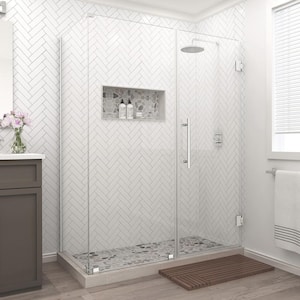 Bromley 59.25 in. to 60.25 in. x 38.375 in. x 72 in. Frameless Corner Hinged Shower Enclosure in Stainless Steel
