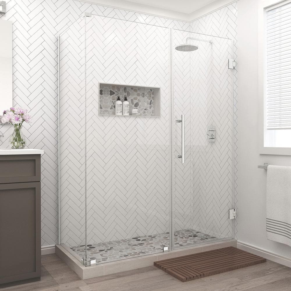 Bromley 62.25 in. to 63.25 in. x 38.375 in. x 72 in. Frameless Corner Hinged Shower Enclosure in Stainless Steel price history on PriceWatchPro