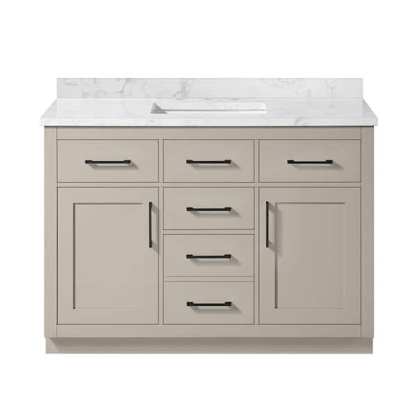 Athea 48 in. Single Sink Greige Bath Vanity with White Engineered Marble Top and Integrated Power Outlet (Assembled)