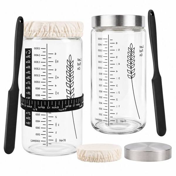 57 oz. Premium Sourdough Starter Jar Kit for Sour Dough Bread, Large Capacity Sourdough Jar, Black (Pack of 2)