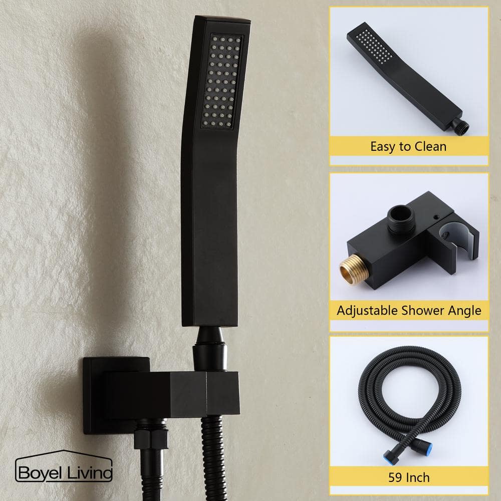 Matte Black Dual Square Rain Shower System with Handheld