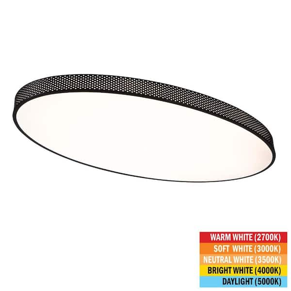 Commercial Electric 32 in. x 18 in. Matte Black Perforated Designed Oval LED Flush Mount Ceiling Light 2700K 3000K 3500K 4000K 5000K 3500LM