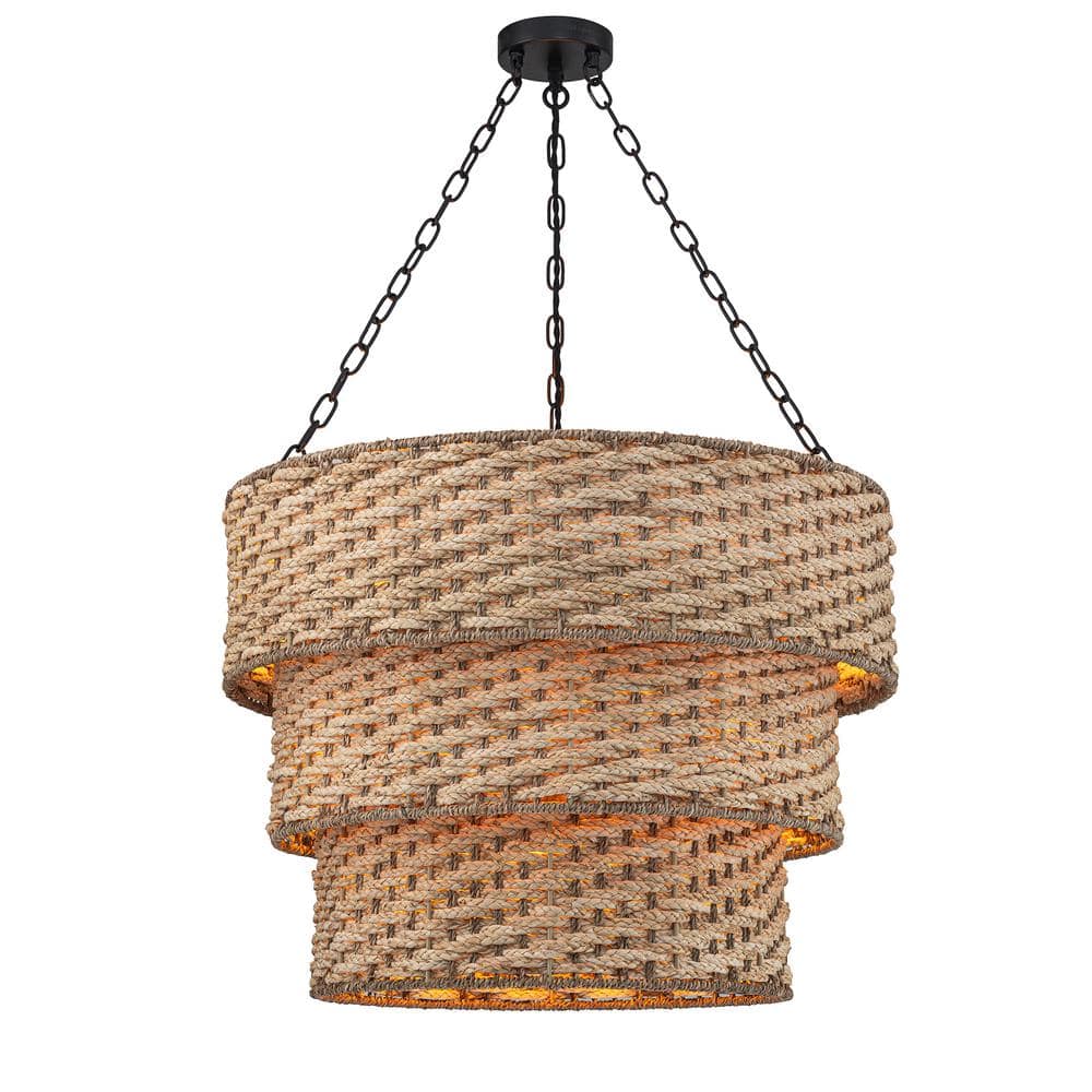 Tierra 5-Light Matte Black 3-Tiered Hand Woven Natural Rattan Chandelier Modern Ceiling Light price history on PriceWatchPro