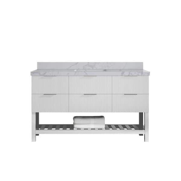 Willow Collections Catalina 60 in. Single Sink Freestanding Fine Grain Bath Vanity with Venatino Qt. Top Unassembled