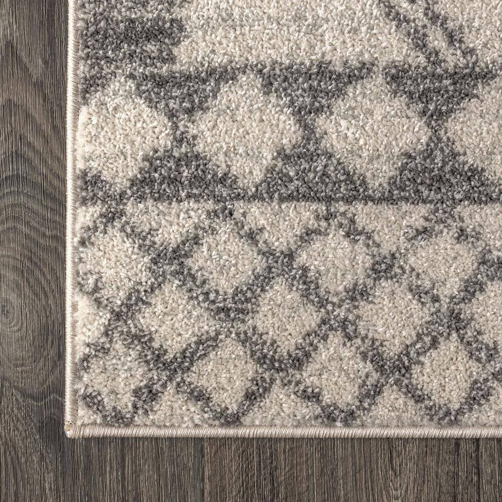 Cream and Gray Geometric Synthetic Square Area Rug