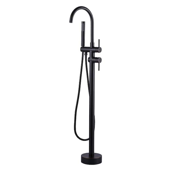 WOWOW 2-Handle Freestanding Tub Faucet with Hand Shower in Oil Rubbed Bronze