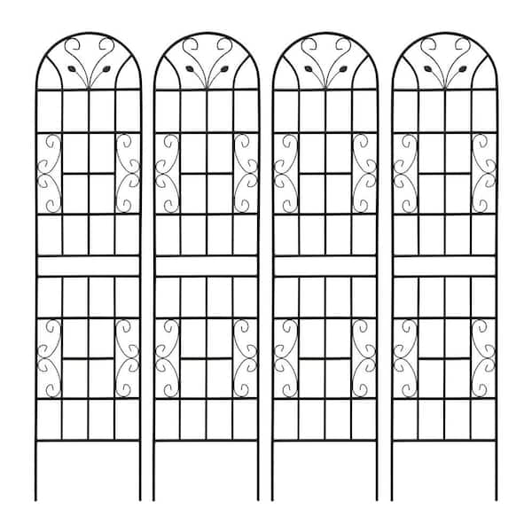 4-Piece Black Metal Garden Trellis 19.7 x 86.7 in. Rustproof Trellis for Climbing Plants Outdoor Rustproof Plant Support
