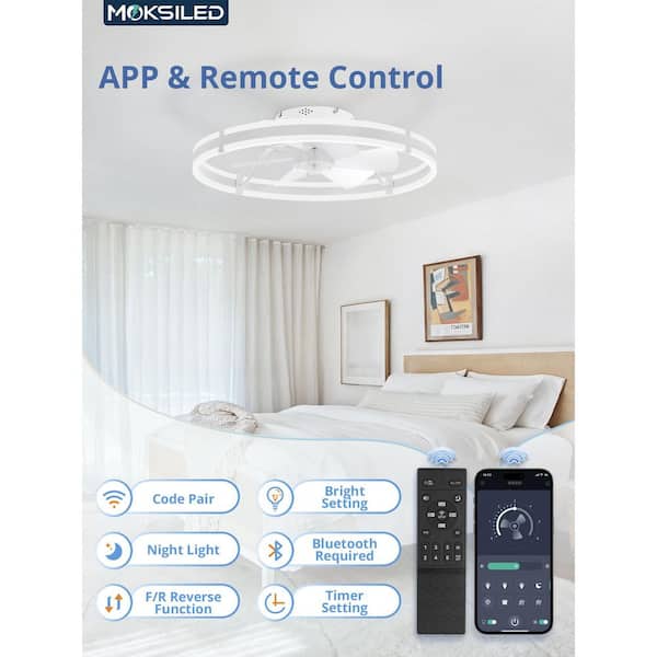 24 in. White Indoor Flush Mount 3-Color Dimmable LED 6-Speed Ceiling Fan with Lights and Remote Control Included