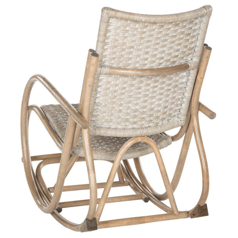 Antique Gray Rattan and Hardwood Rocking Arm Chair