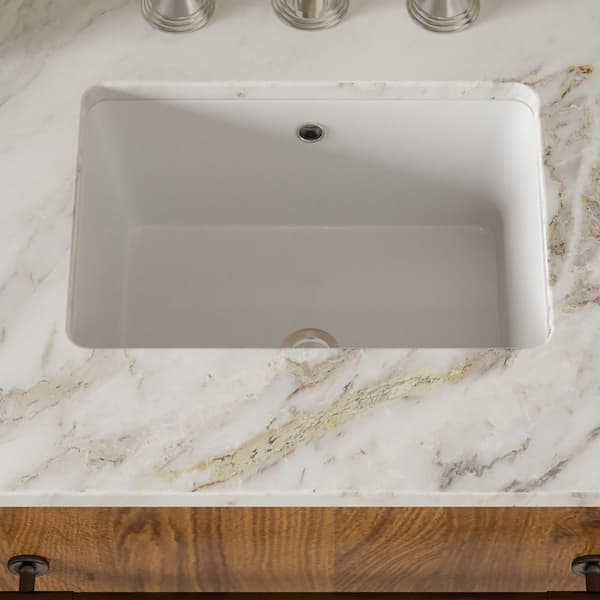 17 in. x 12 in. Undermount Rectangular Bathroom Sink with Overflow in White Ceramic