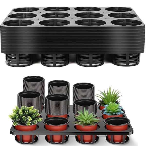 ATENGNES 12 Cell Nursery Planter Pots Trays for 4 in. Round Plastic Nursery Pots Flowerpot Carrier Transporting (10 Pack)