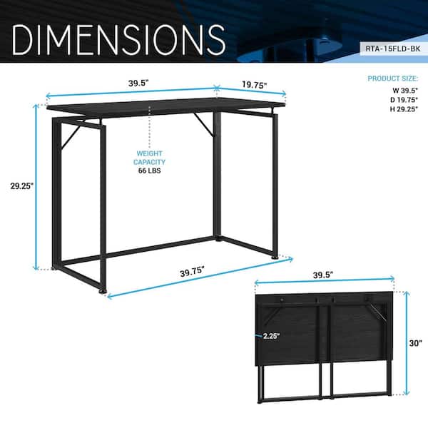 TECHNI MOBILI 39 in Black Space Saving Folding Desk RTA-15FLD-BK
