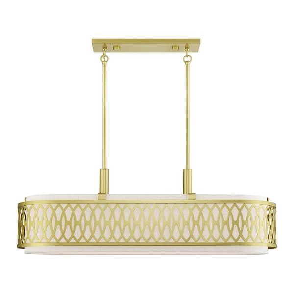 Livex Lighting Vistaview 6-Light Soft Gold Linear Chandelier with Oatmeal Fabric Shade