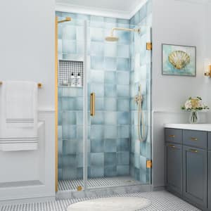 Belmore XL 44.25 - 45.25 in. W x 80 in. H Frameless Hinged Shower Door with Clear StarCast Glass in Brushed Gold