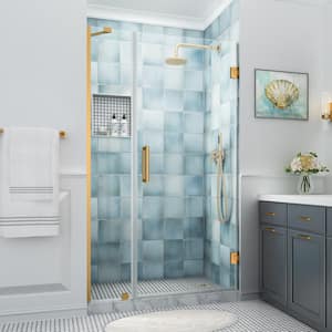 Belmore XL 45.25 - 46.25 in. W x 80 in. H Frameless Hinged Shower Door with Clear StarCast Glass in Brushed Gold