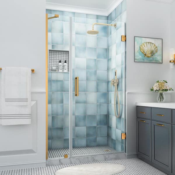 Belmore XL 45.25 - 46.25 in. W x 80 in. H Frameless Hinged Shower Door with Clear StarCast Glass in Brushed Gold