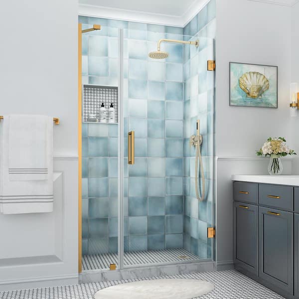 Aston Belmore XL 47.25 - 48.25 in. W x 80 in. H Frameless Hinged Shower Door with Clear StarCast Glass in Brushed Gold