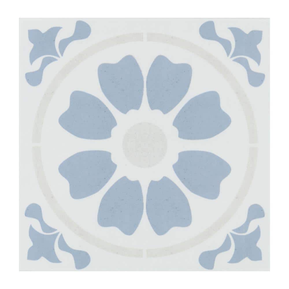 Tamensa 8" x 8" Light Blue and White Matte Porcelain Tile