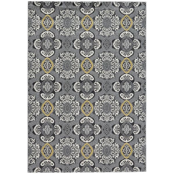10 ft. x 13 ft. Gray, Ivory, Yellow Trellis Area Rug