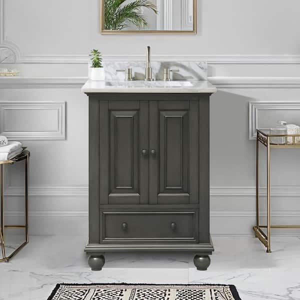 Thompson 24 in. Single Sink Charcoal Glaze Bath Vanity with Carrara White Marble Top