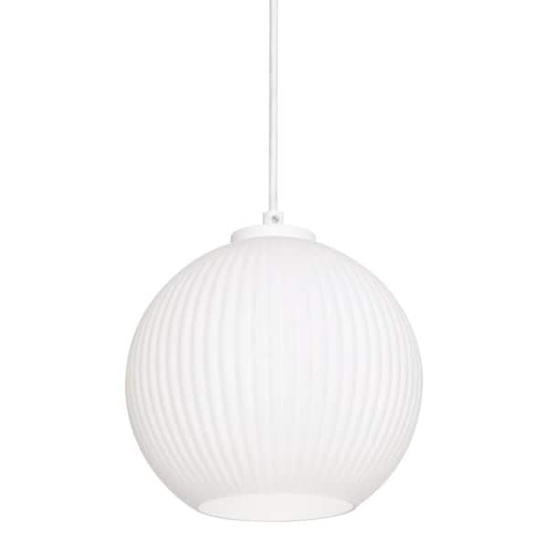Cleo 12-Watt 1-Light White Pendant Mini Pendant Light with Painted Glass Shade