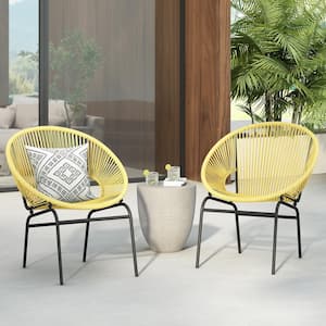 Solomon Black Metal Outdoor Patio Lounge Chairs in Yellow (2-Pack)