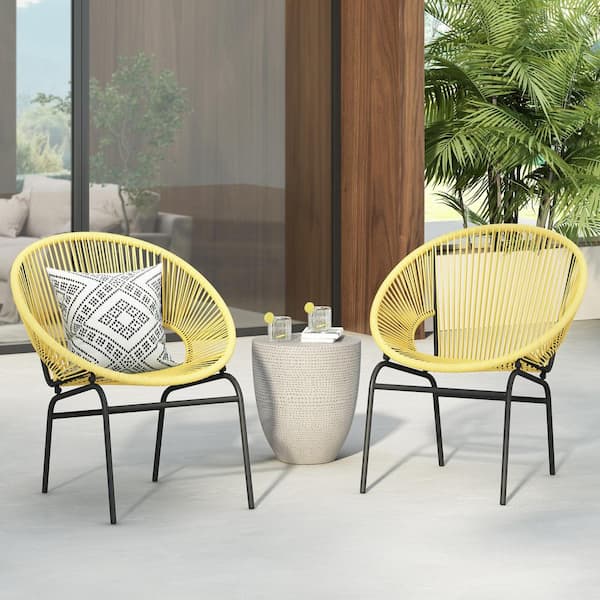 Solomon Black Metal Outdoor Patio Lounge Chairs in Yellow (2-Pack)