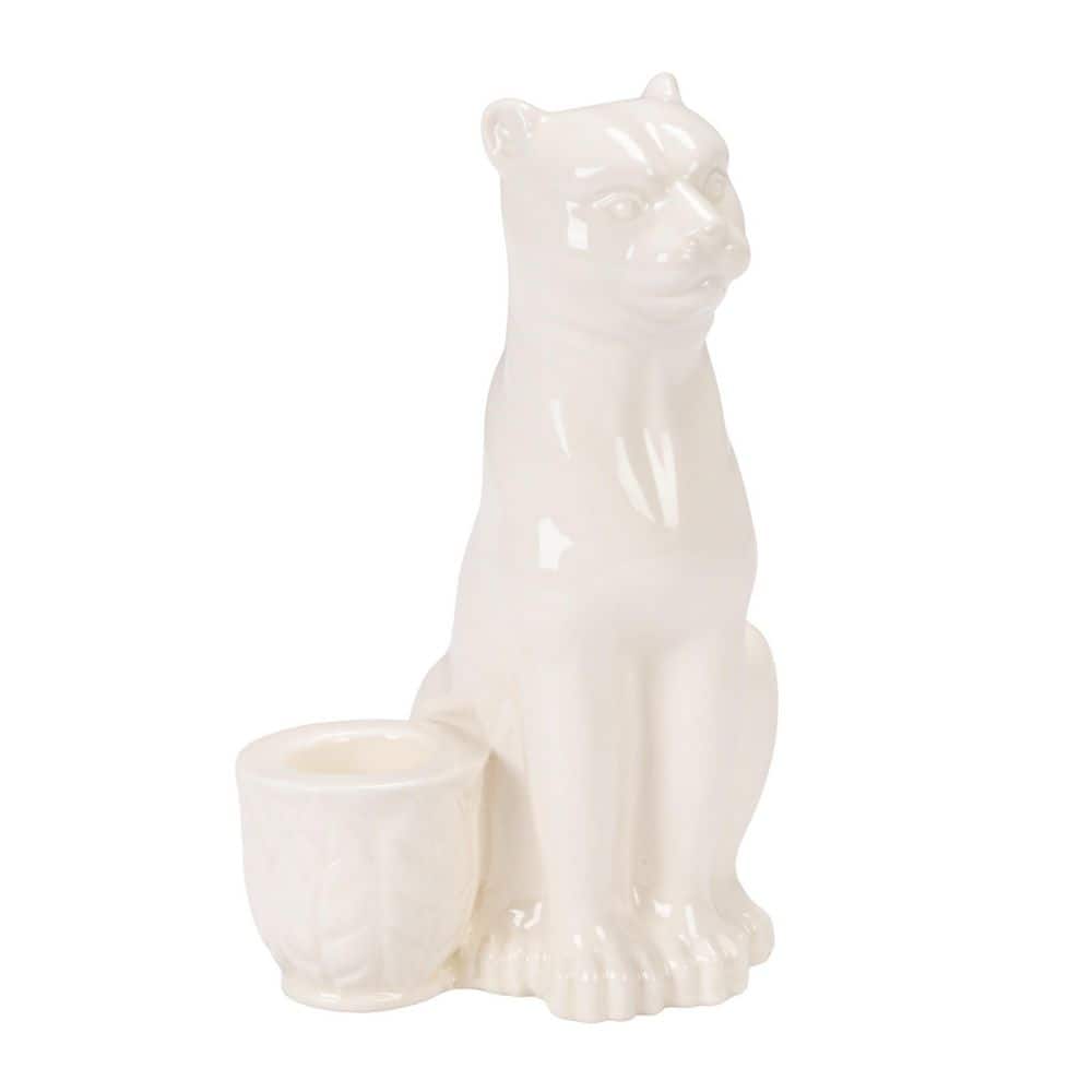 Storied Home White Stoneware Leopard Taper Candle Holder DG2055