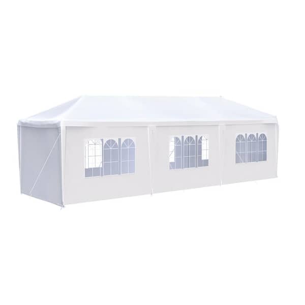 Boosicavelly 9.7 ft. W x 29.4 ft. D x 8.2 ft. H White Roof Metal Portable Carport with 8 Removable Sidewalls