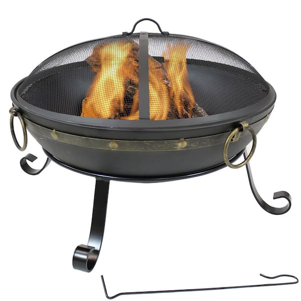 Sunnydaze 25-Inch Victorian Steel Fire Bowl with Handles and Spark Screen
