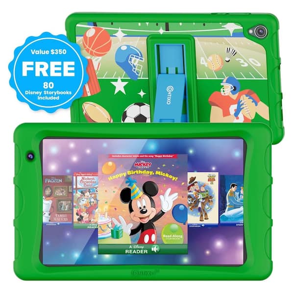 8 in. Kids Learning Tablets, Disney eBook Pre-Installed, Android 13, 32GB, Kid-Proof Case and Stylus, Green